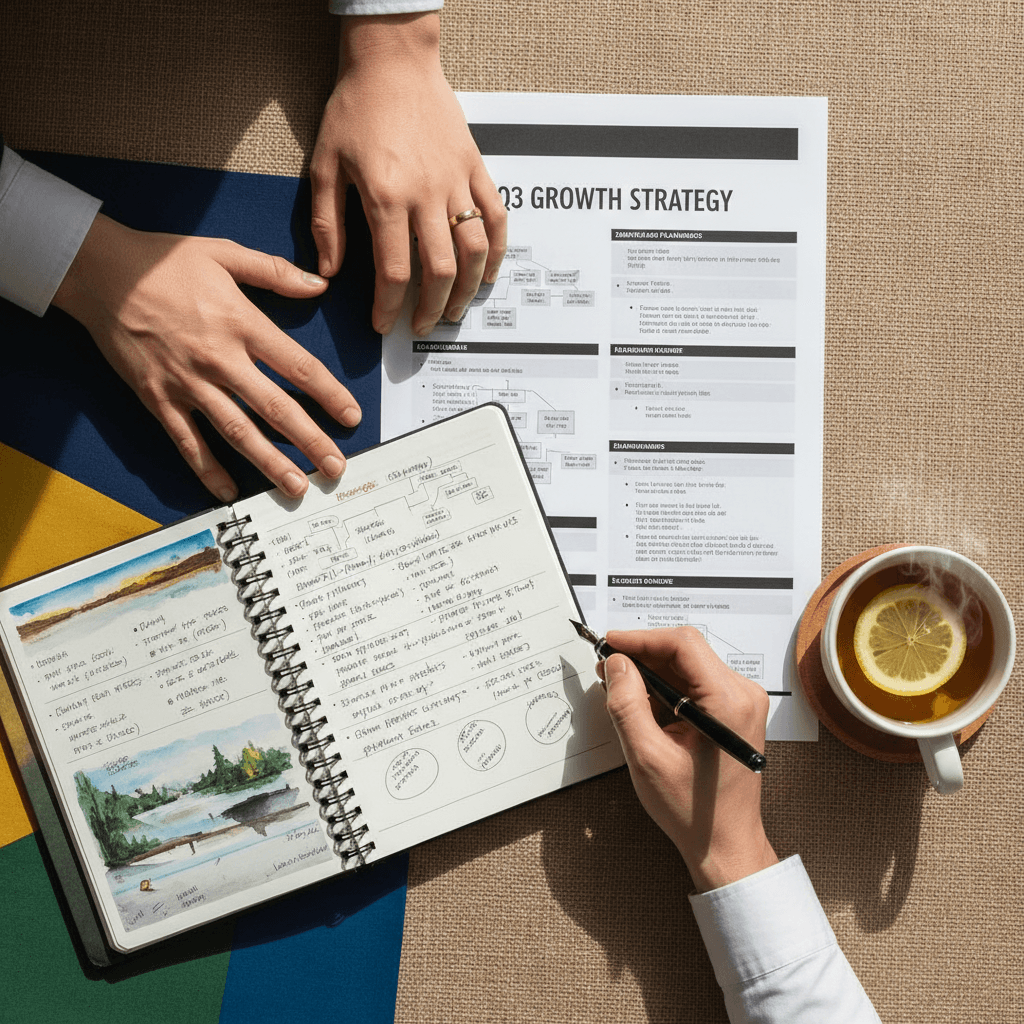 Strategic planning materials and collaborative coaching workspace